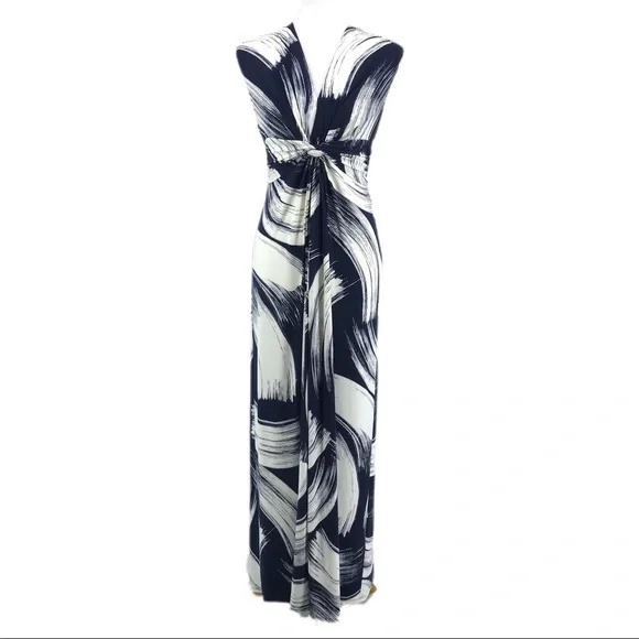 Eliza J | Dresses | Eliza J Navy Bluewhite Ity Cap Sleeve Front Knot Jersey  Ankle Length Maxi Dress | Poshmark